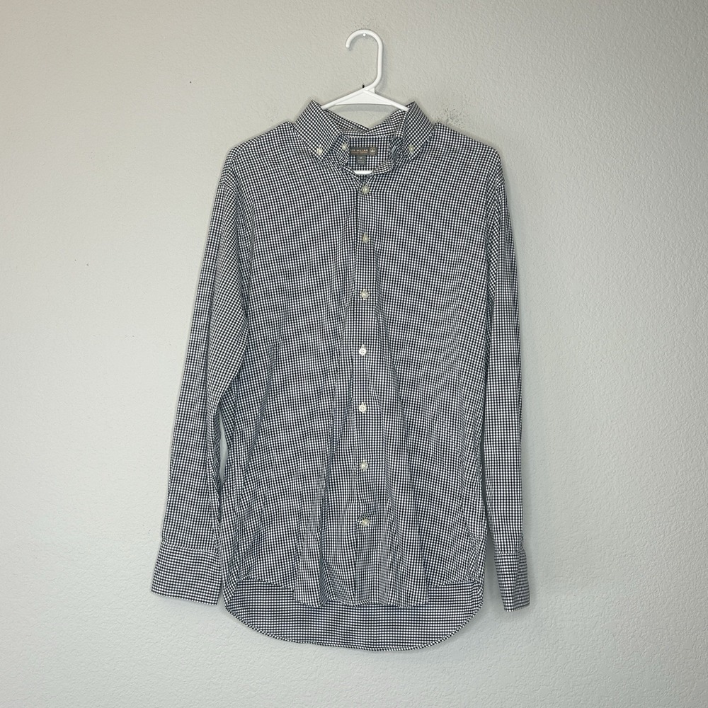 Peter Millar Summer Comfort Button Down Shirt Men's M White Black Gingham